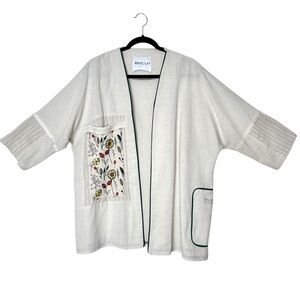Boho Lagenlook Embroidered Kimono Jacket Floral Oversized Artistic Goblincore